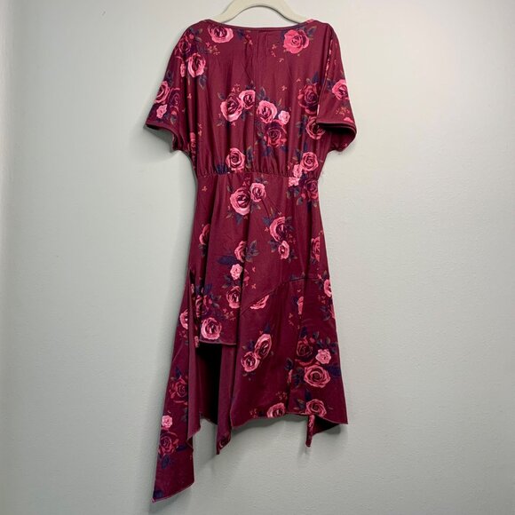 MIA JOY Asymmetric Hem Girls Dress Girls 4 4T Burgundy Joyfolie Pink Rose Print - Picture 2 of 4